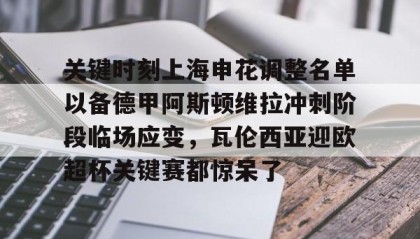 mk体育观看-关于关键时刻上海申花调整名单以备德甲阿斯顿维拉冲刺阶段临场应变，瓦伦西亚迎欧超杯关键赛都惊呆了的信息